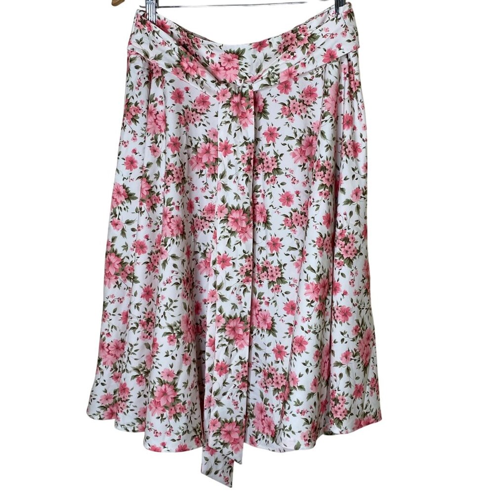 Floral Midi Skirt XL Cottagecore Coquette Tie Waist Boho Vintage Style - Picture 4 of 10